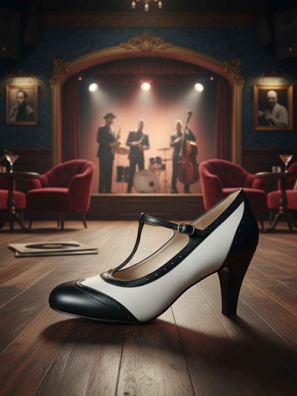 Adams Two-Tone T-Strap Heels - Black & White